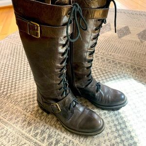 TROUVE leather lace up buckle brown riding boots Nordstrom brand